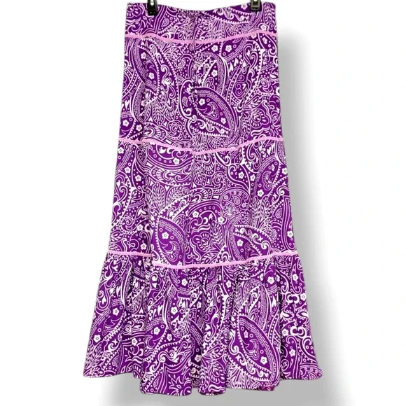 Boho Purple Pasiley Maxi Cover Skirt Womens Small Tiered Flowy Beachwear New - Picture 2 of 13